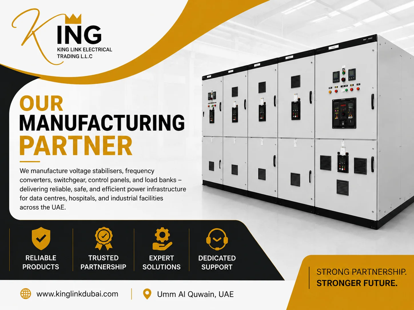 King Link Electrical Trading LLC — Intellicon's Manufacturing Partner for voltage stabilisers, frequency converters, switchgear, control panels and load banks